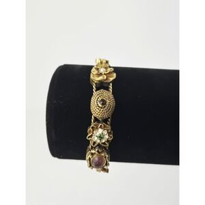 Vintage Goldette Slider Bracelet Victorian Revival Gold Tone Rhinestone